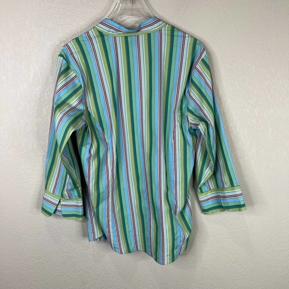 ALC Women's Striped Button Front‎ Blouse Top Stretch Long Sleeve Multicolor SZ L - Picture 2 of 9